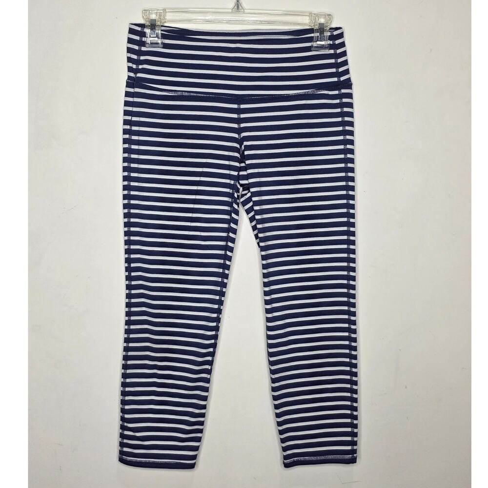 Athleta Chaturanga blue white striped capri leggings - small - 243095